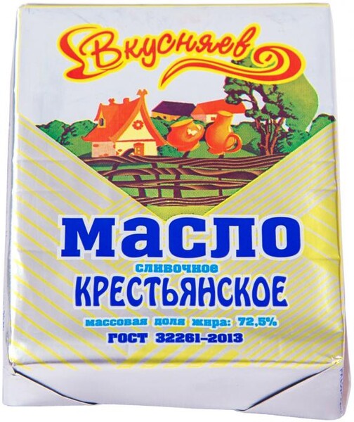 Масло сливочное ВКУСНЯЕВ Крестьянское 72,5%, без змж, 180г Россия, 180 г