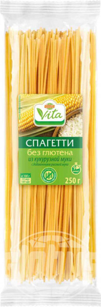 Макаронные изделия из кукурузной муки Спагетти Глобус Вита с добавлением рисовой муки без глютена, 250 г
