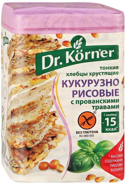 Хлебцы Dr. Korner тонкие хрустящие Кукурузно-рисовые с прованскими травами, 100г