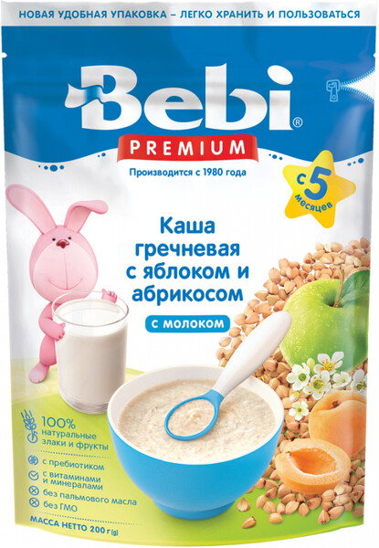 Каша Bebi Premium Гречневая молочная яблоко абрикос с 5 месяцев 200 г