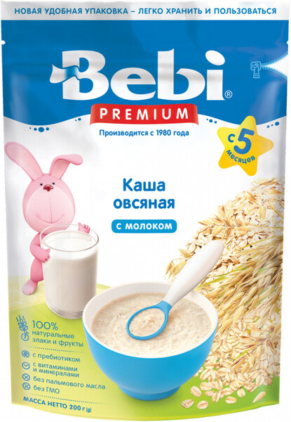 Каша Bebi Premium овсяная молочная с 5 месяцев 200 г
