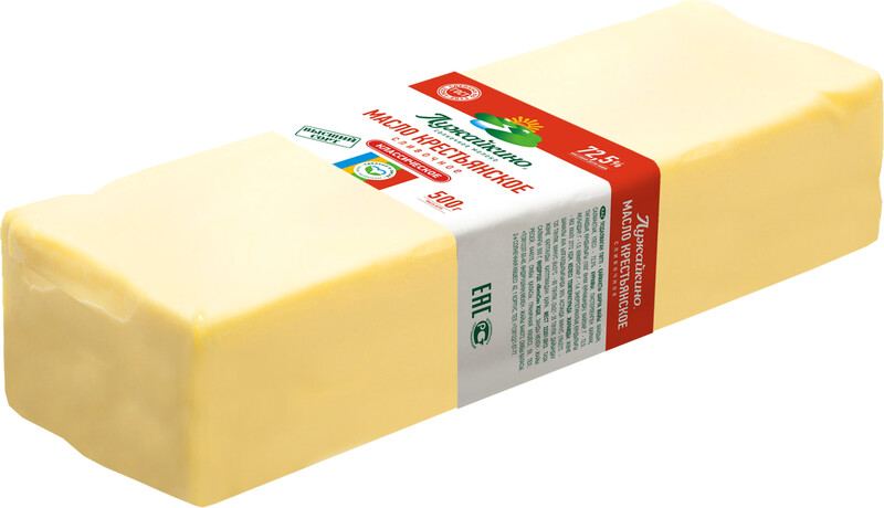 Масло сливочное Лужайкино Крестьянское 72.5%, 500г БЗМЖ