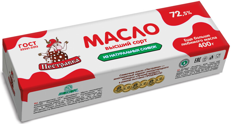 Масло сливочное «Пестравка» Крестьянское 72,5%, 400 г
