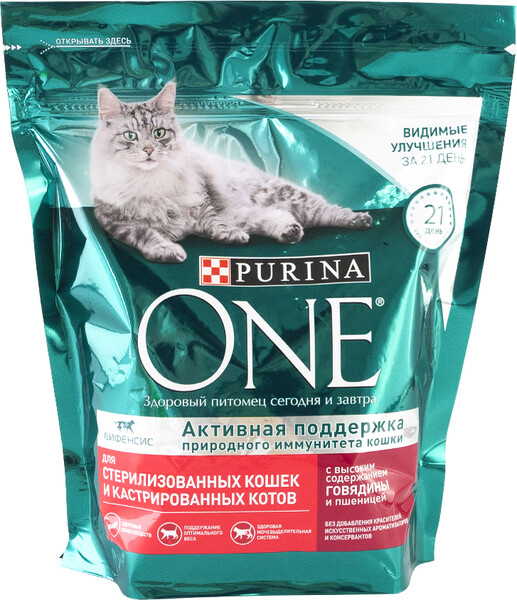 Сухой корм для стерилизованных кошек, Purina One, с говядиной и пшеницей, 424 г