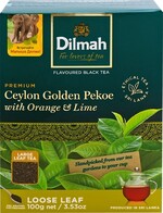Чай черный DILMAH цейлонский со вкусом апельсина и лайма, листовой, 100г