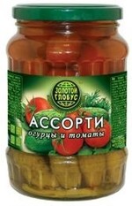 Ассорти маринованное Глобус огурцы и томаты, 680 г