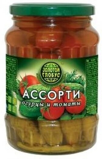 Ассорти маринованное Глобус огурцы и томаты, 680 г