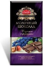Шоколад Славянка Сладко молочный с изюм и фундуком , 0.09кг