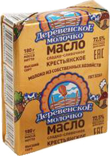 Масло сливочное Деревенское молочко Крестьянское 72.5% 180г
