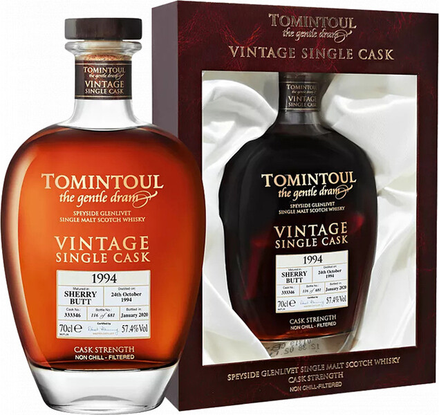 Виски Tomintoul 1994 Speyside Glenlivet Vintage Single Cask Single Malt Scotch Whisky (gift box) 0.7л