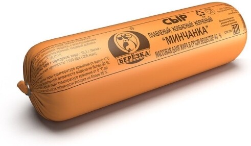 Сыр колбасный Березовский СК плавленный копченый Минчанка 40%, 1кг
