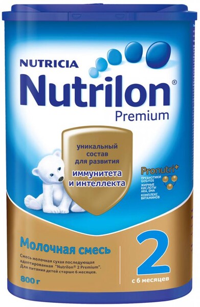 Смесь молочная сухая Nutrilon Nutricia Premium 2 Pronutri+ последующая адаптированная с 6 месяцев 800 г