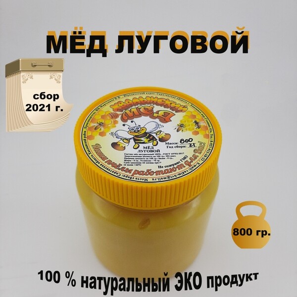 Хвалынский мёд / Мёд натуральный луговой 800 грамм. Сбор 2021 года. Здоровое питание.