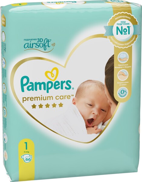 Подгузники детские PAMPERS Premium Care Newborn 2–5кг, 66шт Россия, 66 шт