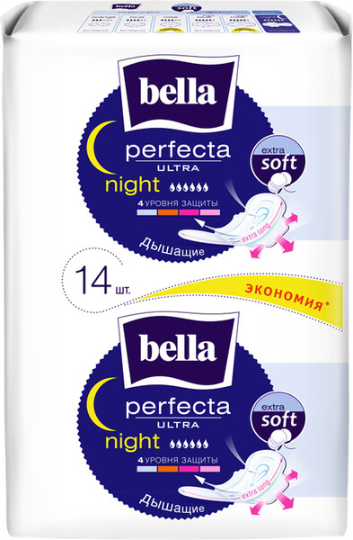 Прокладки Bella night с покрытием extra soft, супертонкие, 14 шт
