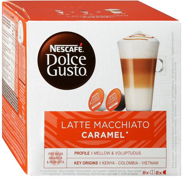Капсулы Nescafe Dolce Gusto Latte Macchiato Caramel 16 штук (8 молочных капсул по 15.1 г + 8 кофейных капсул по 6 г)