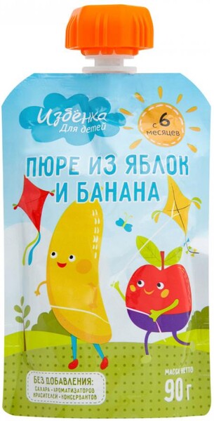 Пюре Избёнка с яблоком и бананом без сахара с 6 месяцев 90 г