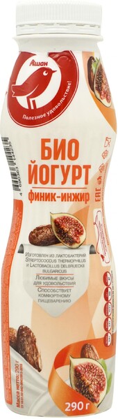 Биойогурт питьевой АШАН Красная птица с фиником и инжиром 2,5%, 290 мл
