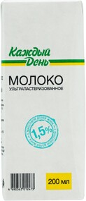 Молоко «Каждый День» ультрапастеризованное 1,5%, 200 мл