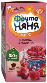 Морс ФрутоНяня с клюквой и малиной с сахаром с 5 месяцев 200 мл