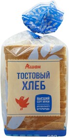 Хлеб пшеничный АШАН Красная птица Тостовый нарезка, 520 г