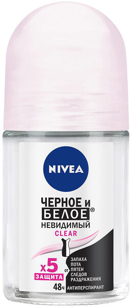 Nivea Черное и Белое Невидимый Clear Мини Дезодорант-антиперспирант шариковый, 25 мл