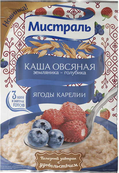 Каша Мистраль Ягоды Карелии овсяная земляника голубика, 40 гр., сашет