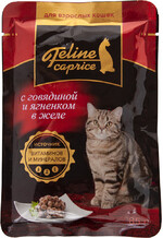 Корм влажный Окей для кошек Feline Caprice Сочные кусочки с говядиной и ягненком в желе 85г