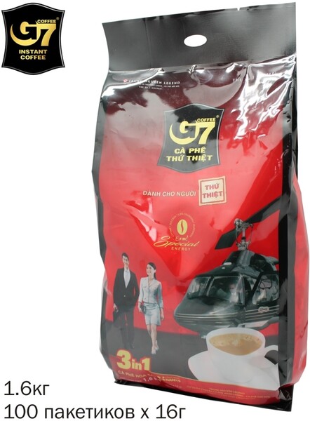 G7 / Растворимый кофе 3 в 1 в пакетиках вьетнамский со вкусом кокоса / упаковка 100 стиков