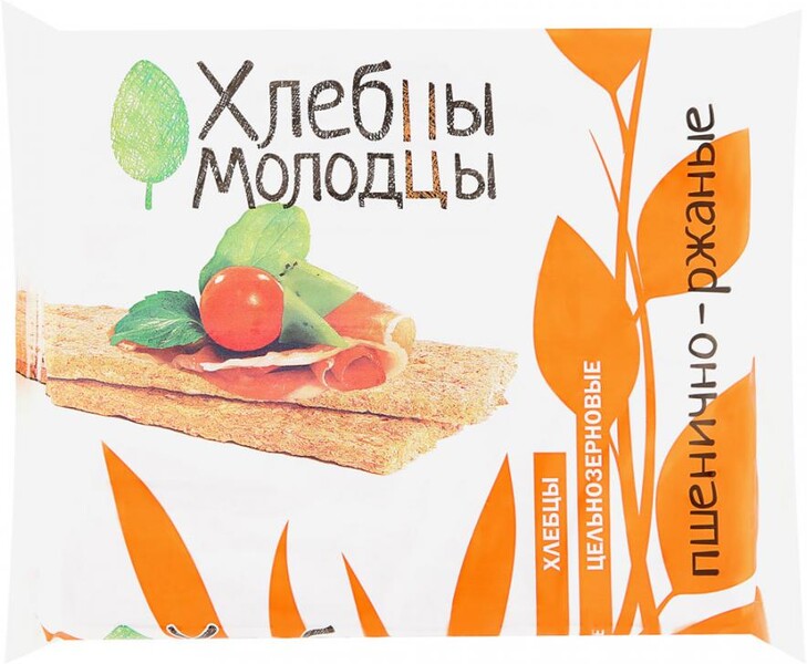 Хлебцы Молодцы пшенично-ржаные, цельнозерновые 100г