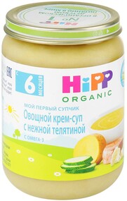 Крем-суп Hipp Organic Мой первый супчик Овощной с нежной телятиной и омега-3 без сахара с 6 месяцев 190 г
