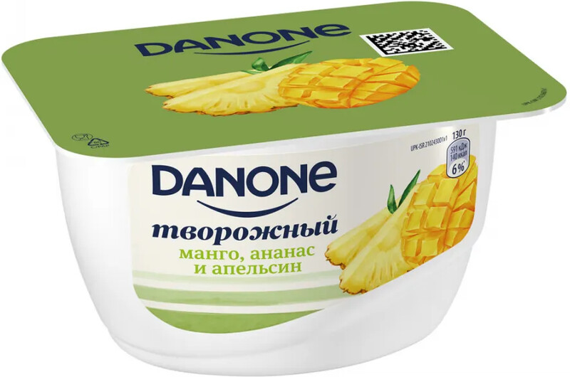 Творожок Danone с манго, ананасом и апельсином, 3,6%, 130 г
