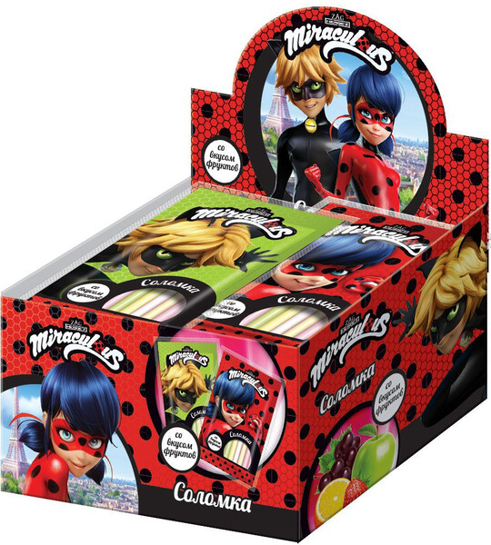 Конфитрейд / Фруктовая соломка ЛЕДИ БАГ LADY BAG Miraculous с сахарной пудрой, 40 шт по 7г.