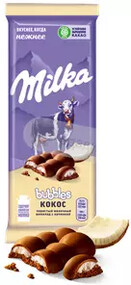 Шоколад молочный пористый Milka Bubbles кокос, 92 г