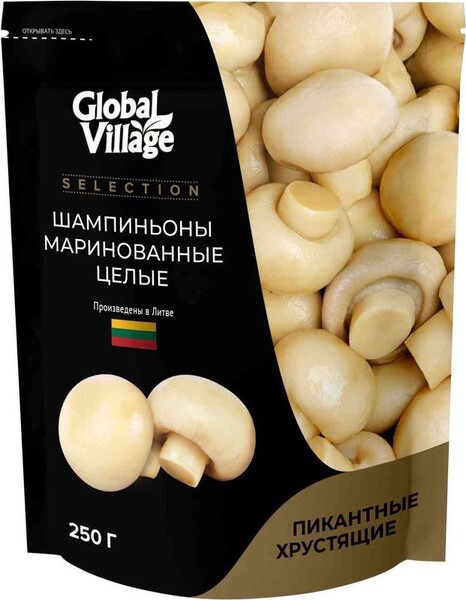 Шампиньоны Global Village целые маринованные 250г