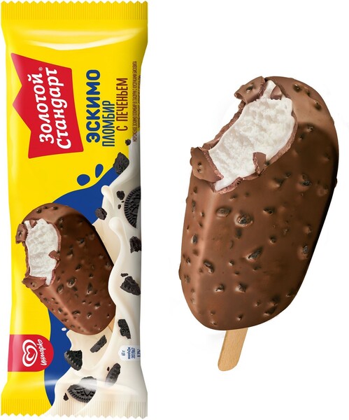 Мороженое пломбир эскимо Золотой Стандарт с печеньем, 61 г