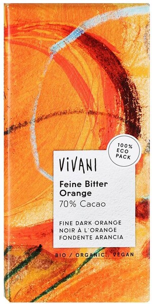 Темный шоколад Vivani с апельсином, 70% какао, 100г