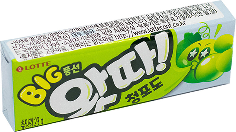Жевательная резинка LOTTE WHATTA Big Bubble Gum Green Grape со вкусом винограда 23 г, Южная Корея