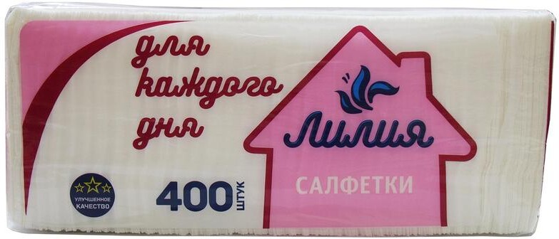 Салфетки бумажные Лилия 24x24 см белые 1-слойные 400 штук в упаковке