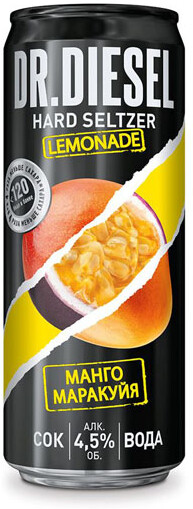 Пивной Напиток Доктор Дизель Хард Зельцер Лимонад Манго Маракуйя 4,5% 0,33л ж/б