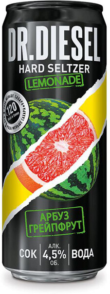 Пивной Напиток Доктор Дизель Хард Зельцер Лимонад Арбуз Грейпфрут 4,5% 0,33л ж/б