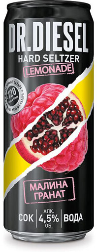 Пивной Напиток Доктор Дизель Хард Зельцер Лимонад Малина Гранат 4,5% 0,33л ж/б