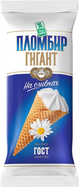 Мороженое Белая Долина Пломбир на сливках ГОСТ 15% Рожок-гигант, 0.12кг