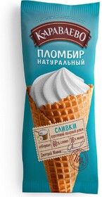 Мороженое пломбир «Караваево» в глазированном темным шоколадом вафельном сахарном рожке 15%, 100 г