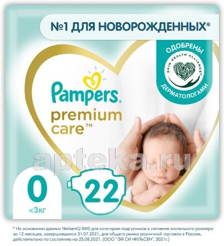 Подгузники детские PAMPERS Premium Care Newborn 2–5кг, 22шт Польша, 22 шт