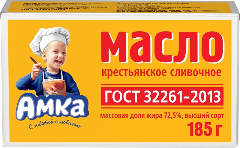 Масло сладко-сливочное Амка Крестьянское 72.5% 185г