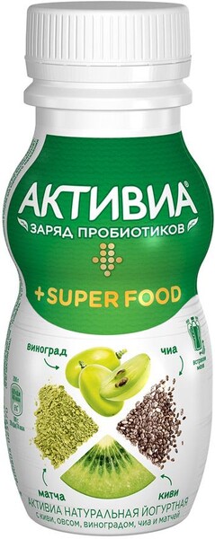 Биопродукт АктиБио йогуртный киви овес виноград чиа матча 2% 200 г