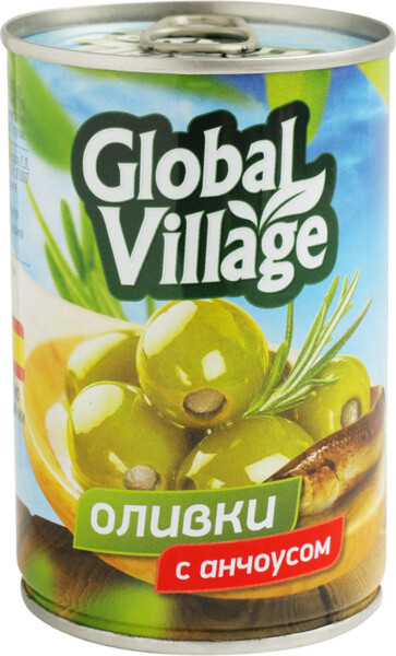 Оливки Global Village зелёные с анчоусом 300г