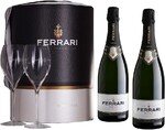 Вино игристое белое брют «Ferrari Brut Trento» набор из двух бутылок с двумя бокалами, 0.75 л