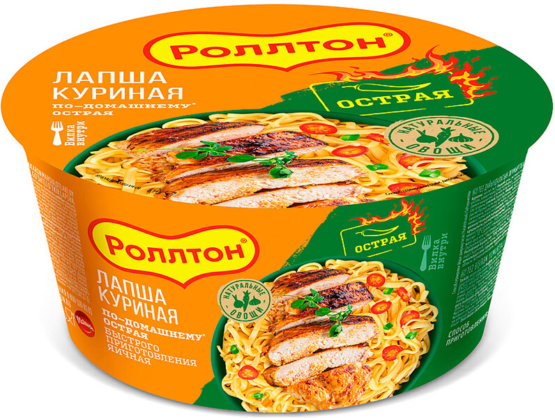 Лапша быстрого приготовления Роллтон острая куриная по-домашнему, 90 гр., чашка